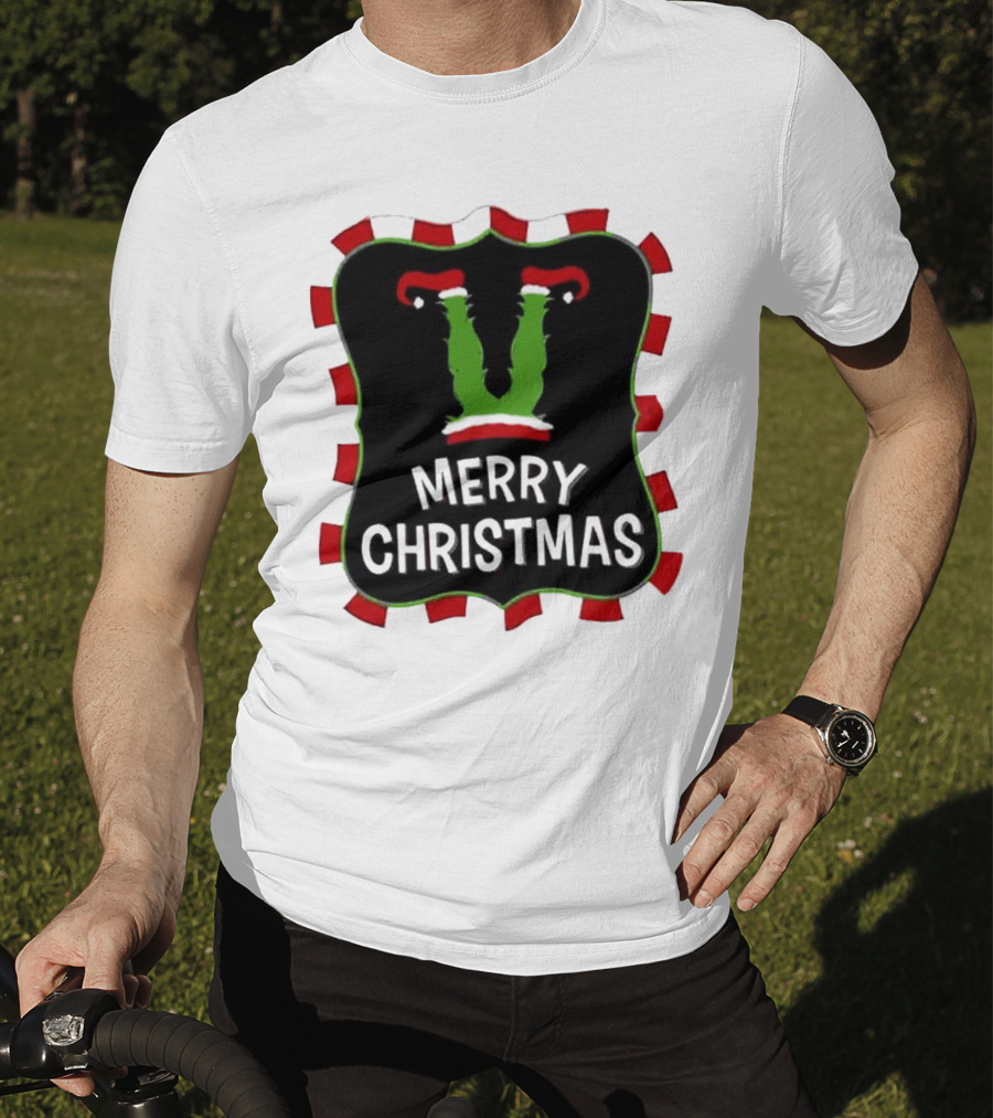 Merry Christmas Green Monster With Santa Hat T-Shirt