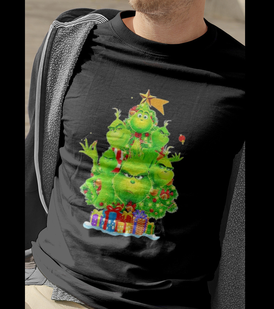Grinch Christmas Tree With Presents And Star T-Shirt