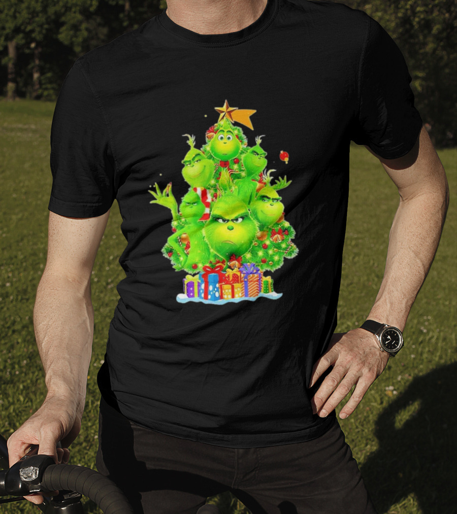 Grinch Christmas Tree With Presents And Star T-Shirt