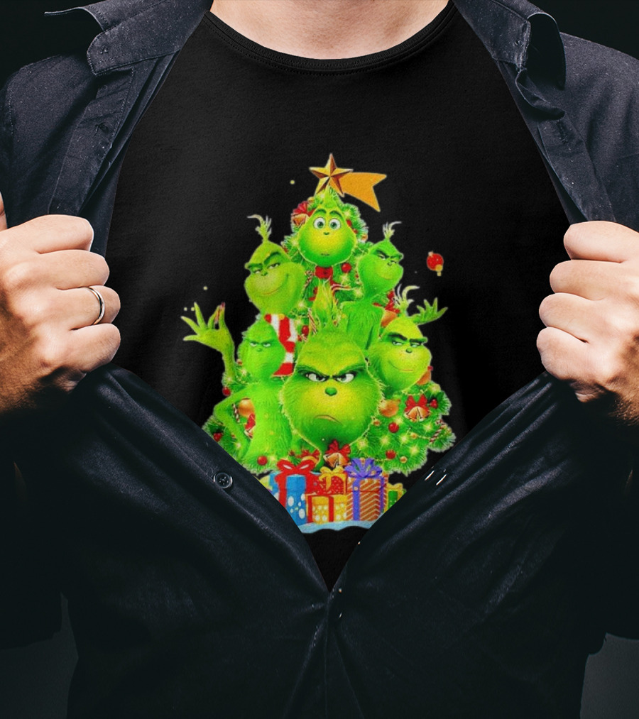 Grinch Christmas Tree With Presents And Star T-Shirt