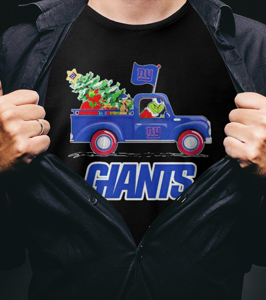 Grinch Driving Christmas Truck New York Giants Holiday T-Shirt