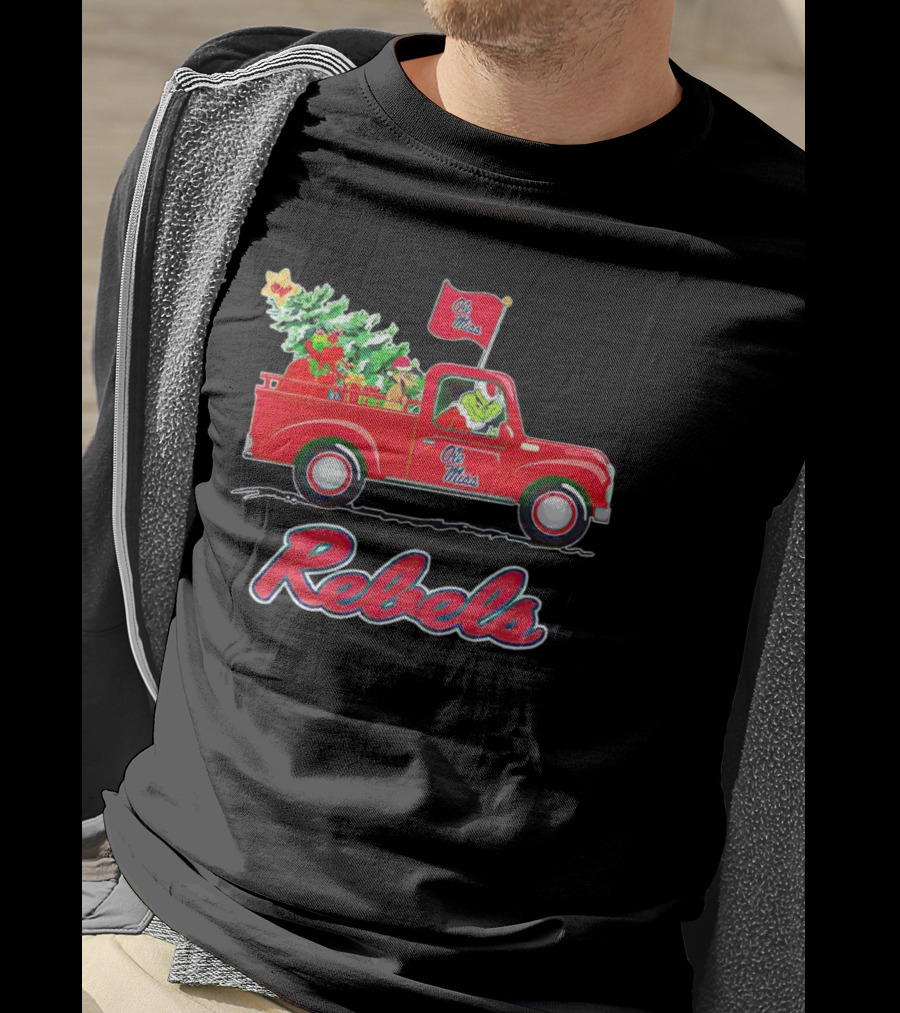Ole Miss Rebels Grinch Driving Christmas Truck With Tree And Gifts T-Shirt