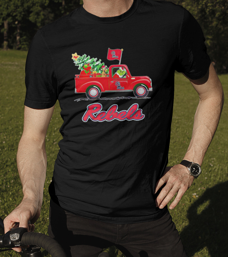 Ole Miss Rebels Grinch Driving Christmas Truck With Tree And Gifts T-Shirt