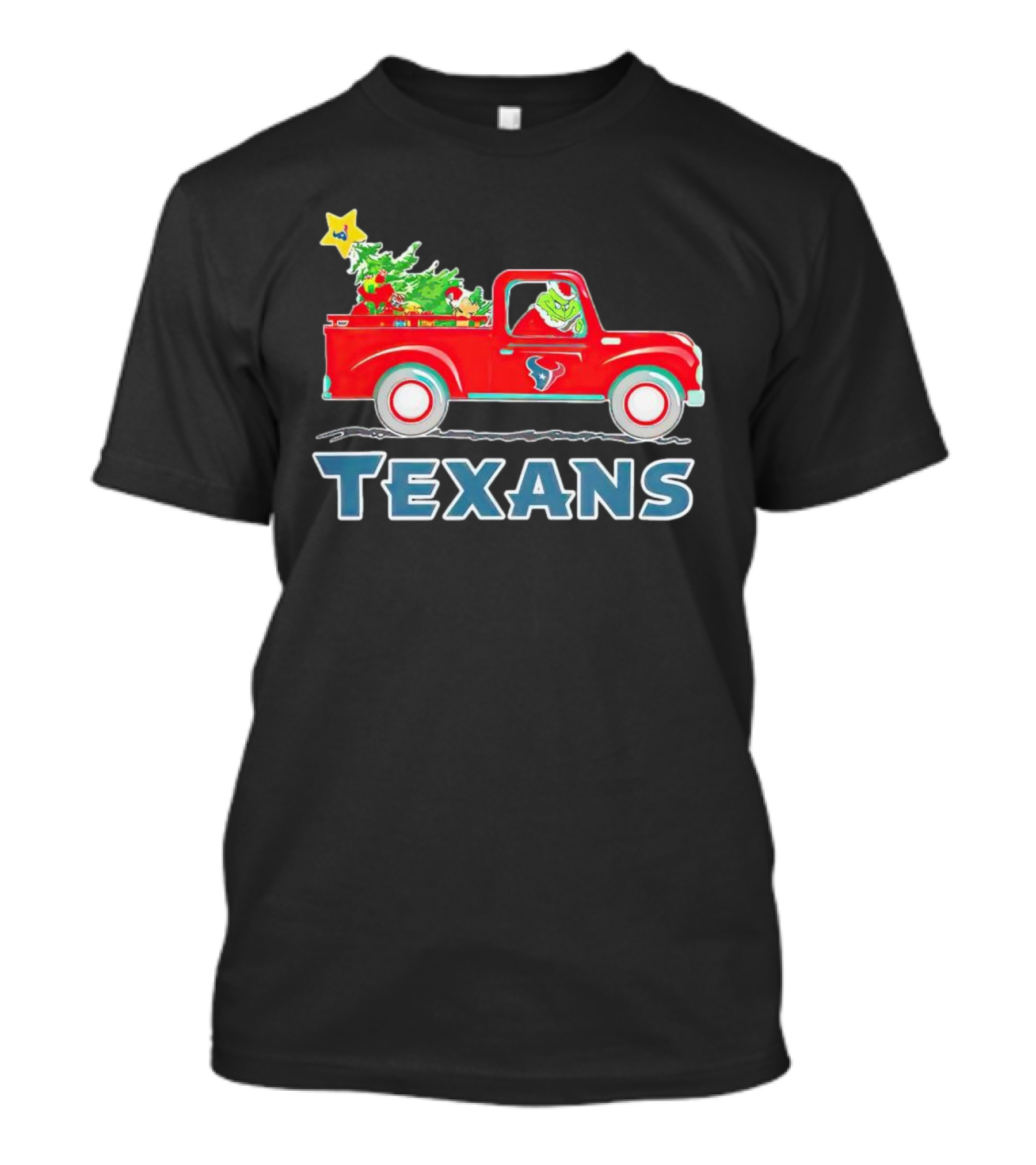 Grinch Driving Red Christmas Truck With Houston Texans T-Shirt