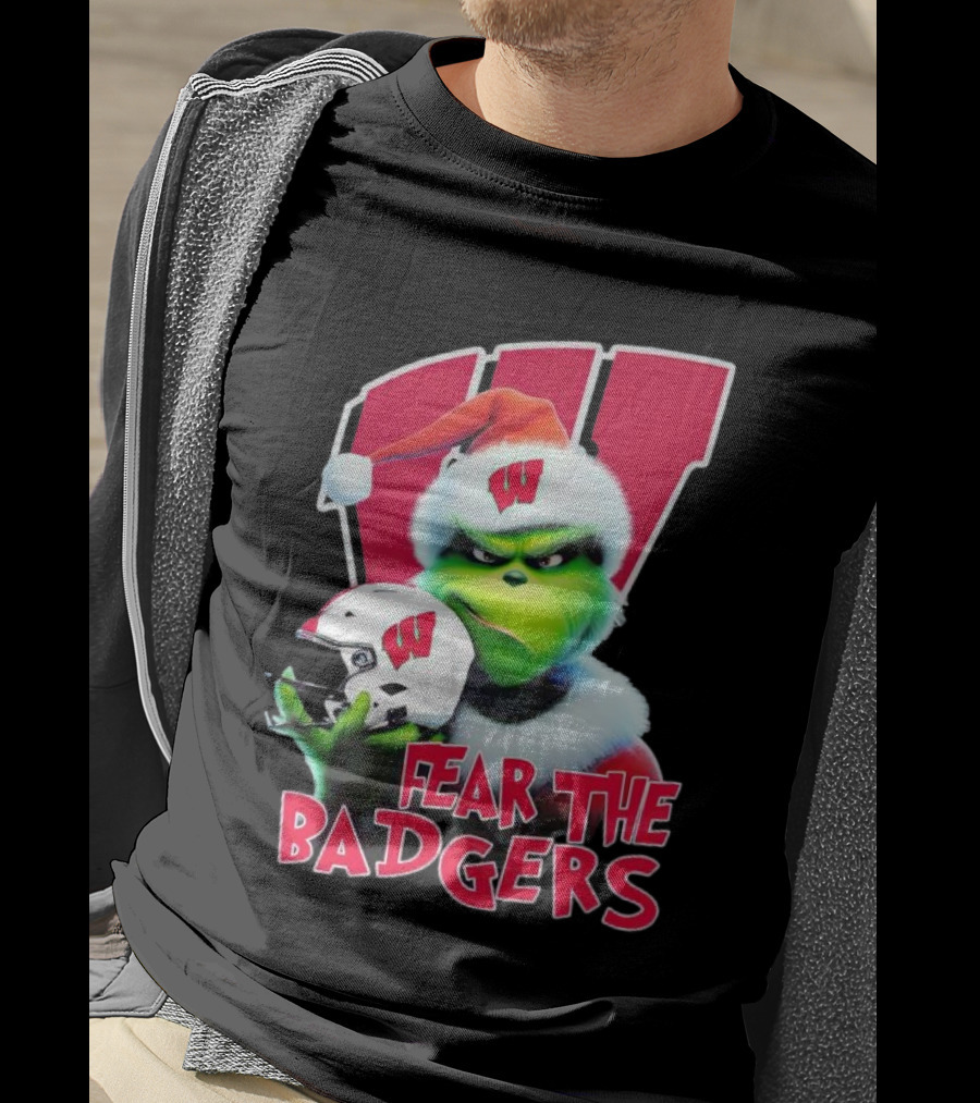 Grinch Fear The Badgers Wisconsin Christmas Football T-Shirt