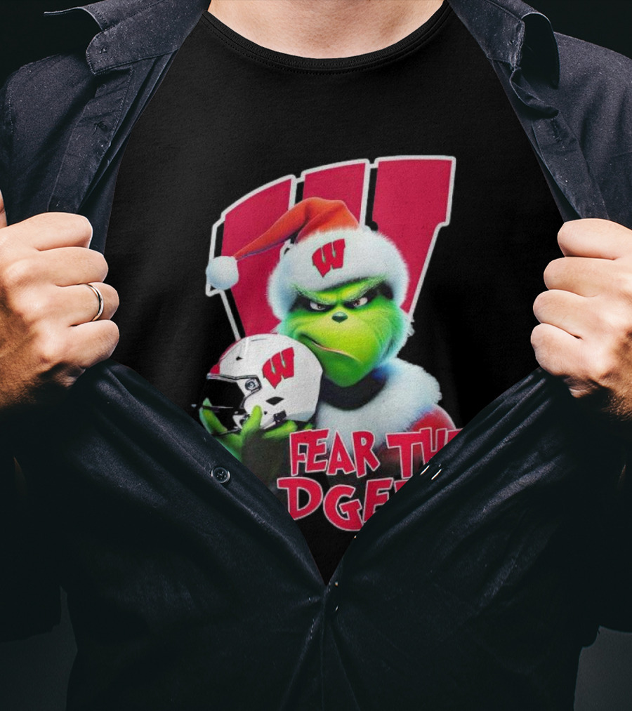 Grinch Fear The Badgers Wisconsin Christmas Football T-Shirt