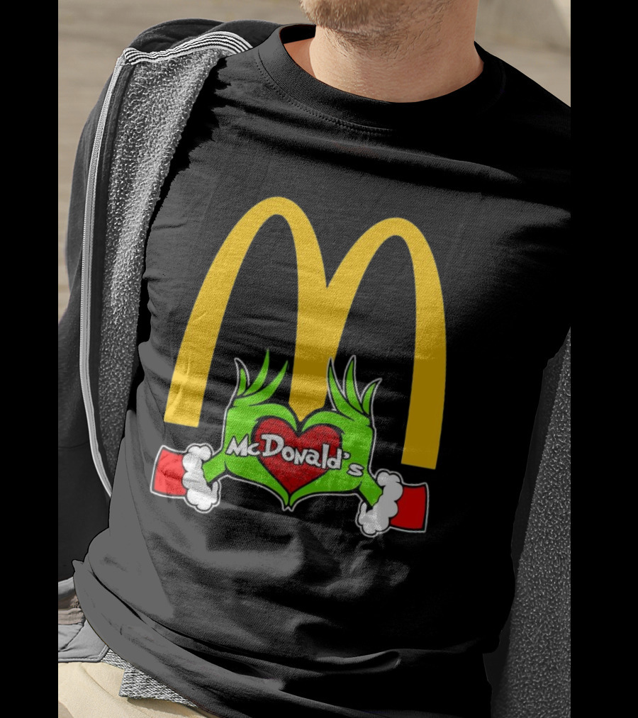 Grinch Holding Heart McDonald’s Logo Christmas T-Shirt