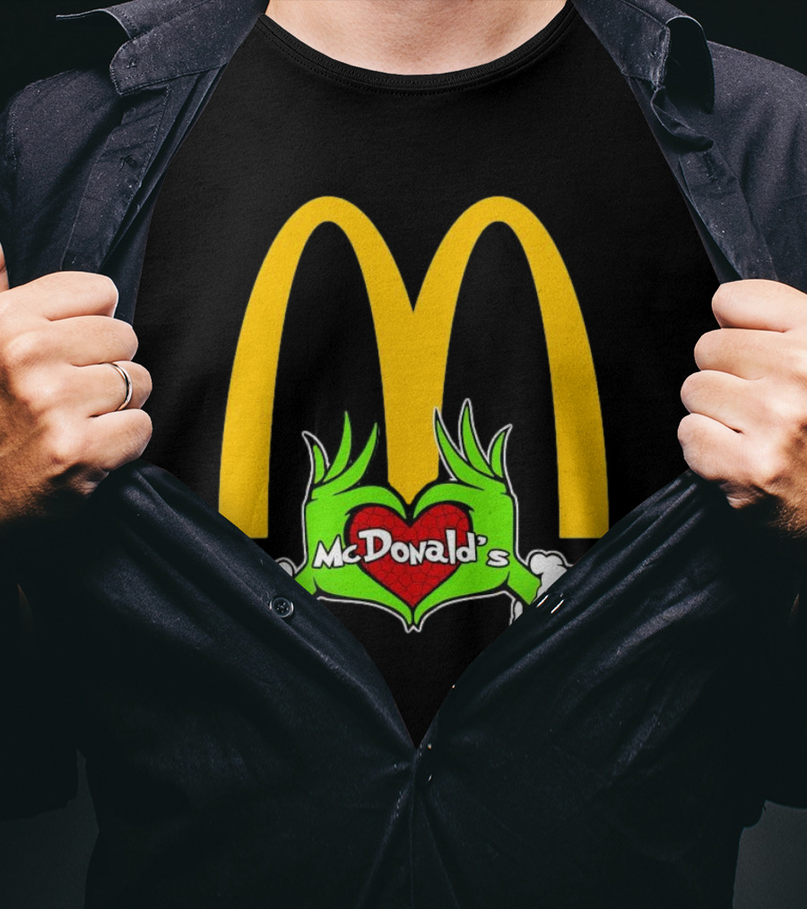 Grinch Holding Heart McDonald’s Logo Christmas T-Shirt