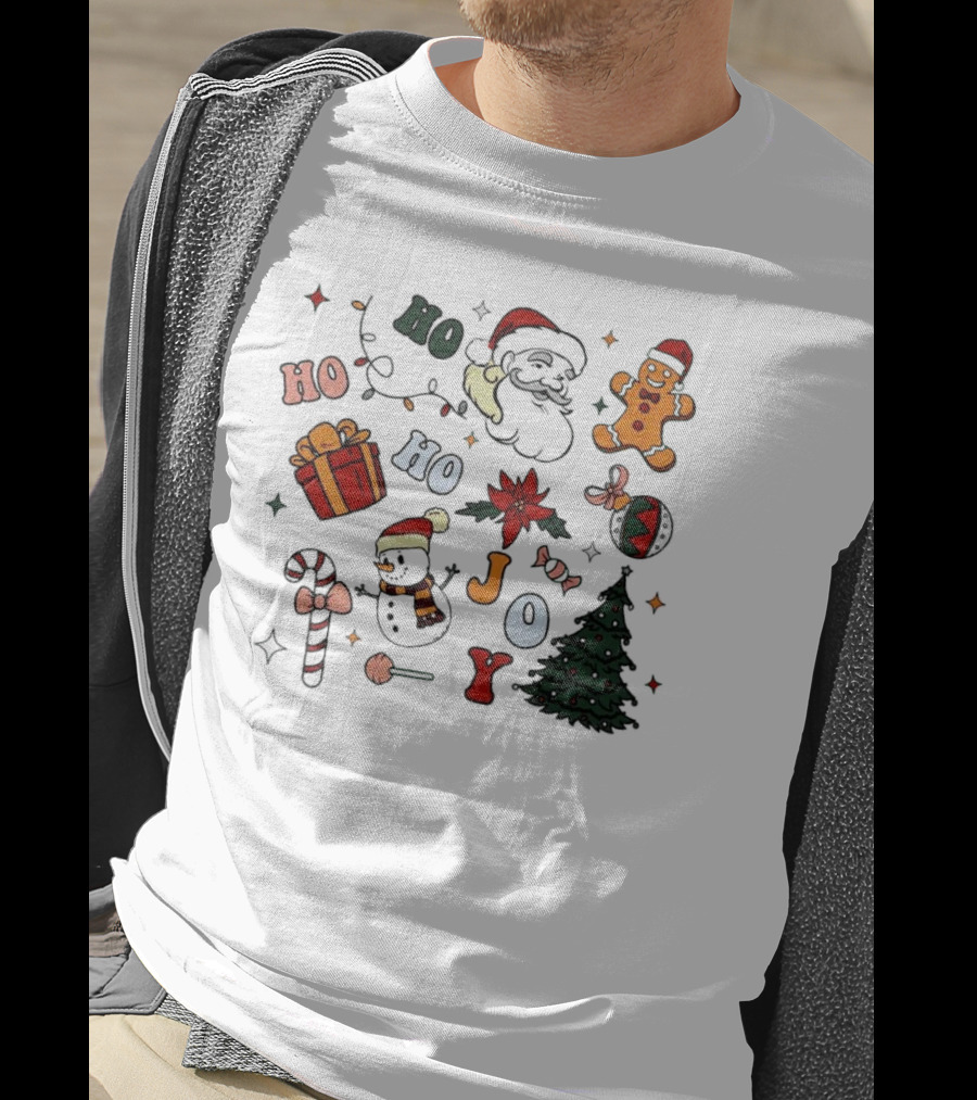 Ho Ho Ho Joy Christmas With Santa Gingerbread And Candy Cane T-Shirt