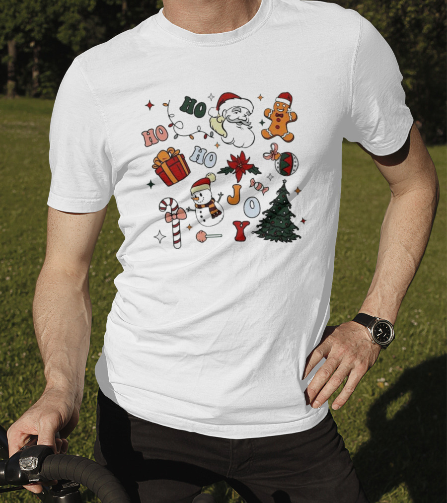Ho Ho Ho Joy Christmas With Santa Gingerbread And Candy Cane T-Shirt