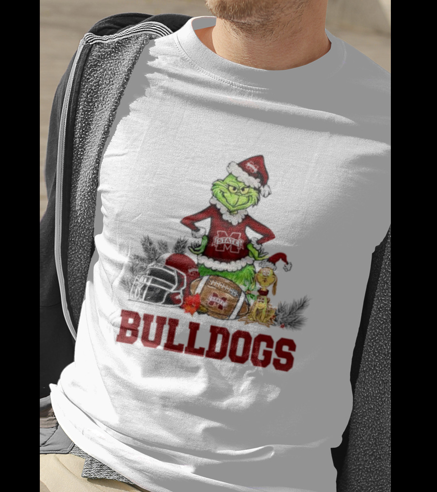 Bulldogs Grinch Max Dog Christmas Football Santa Hat T-Shirt