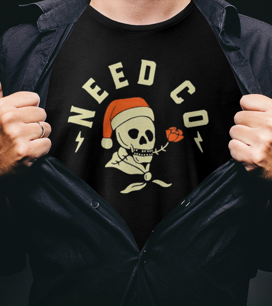Need Co Santa Skull With Red Rose And Lightning Bolts T-Shirt