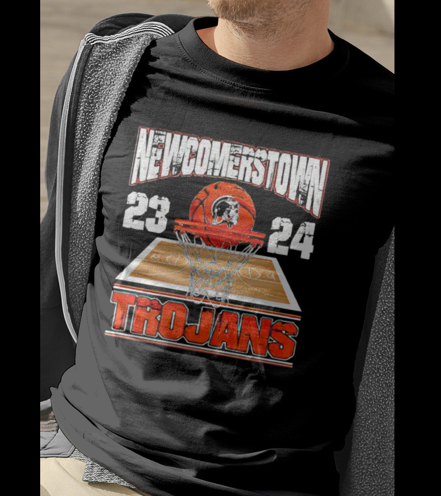 Newcomerstown Trojans Basketball 23 24 Court And Net T-Shirt
