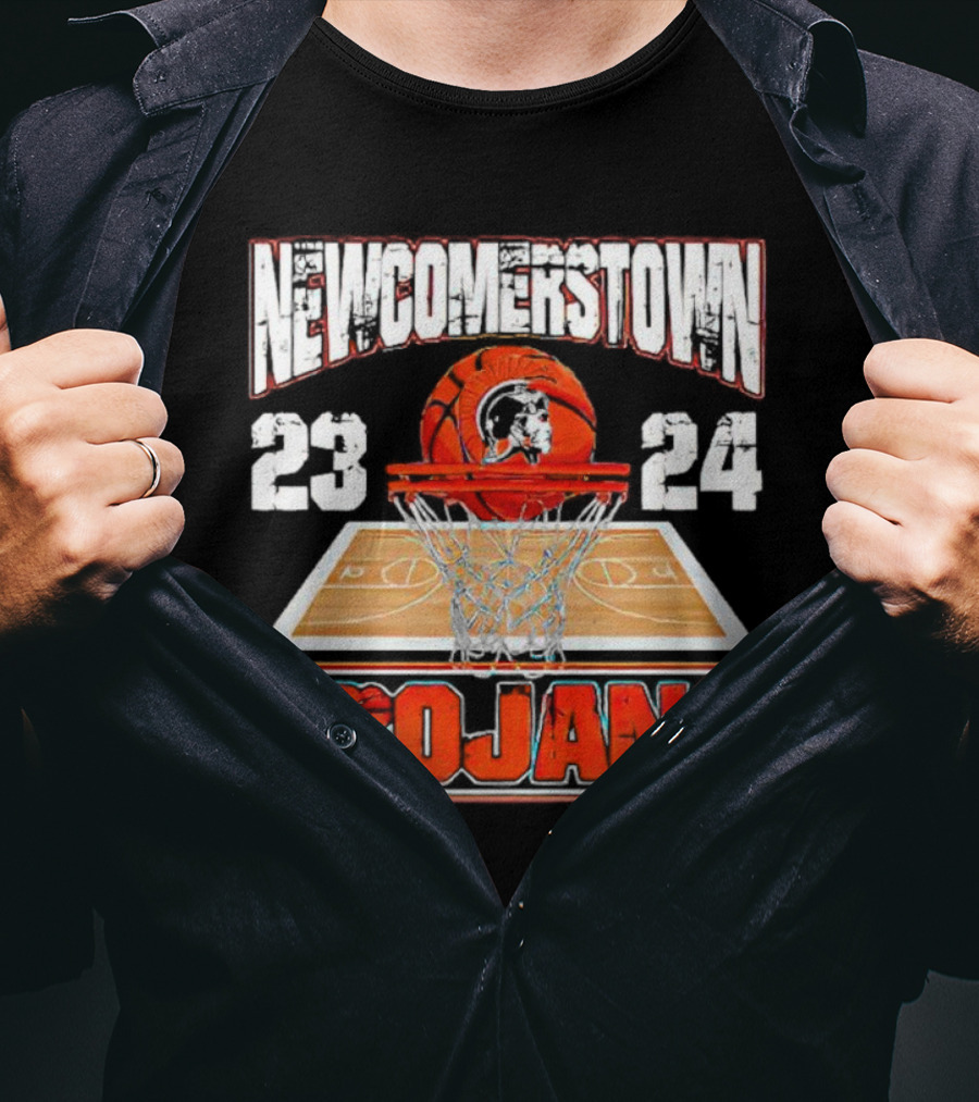 Newcomerstown Trojans Basketball 23 24 Court And Net T-Shirt