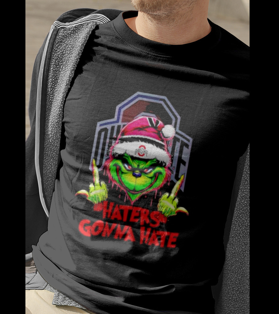 Ohio State Buckeyes Grinch Haters Gonna Hate Santa Middle Finger T-Shirt