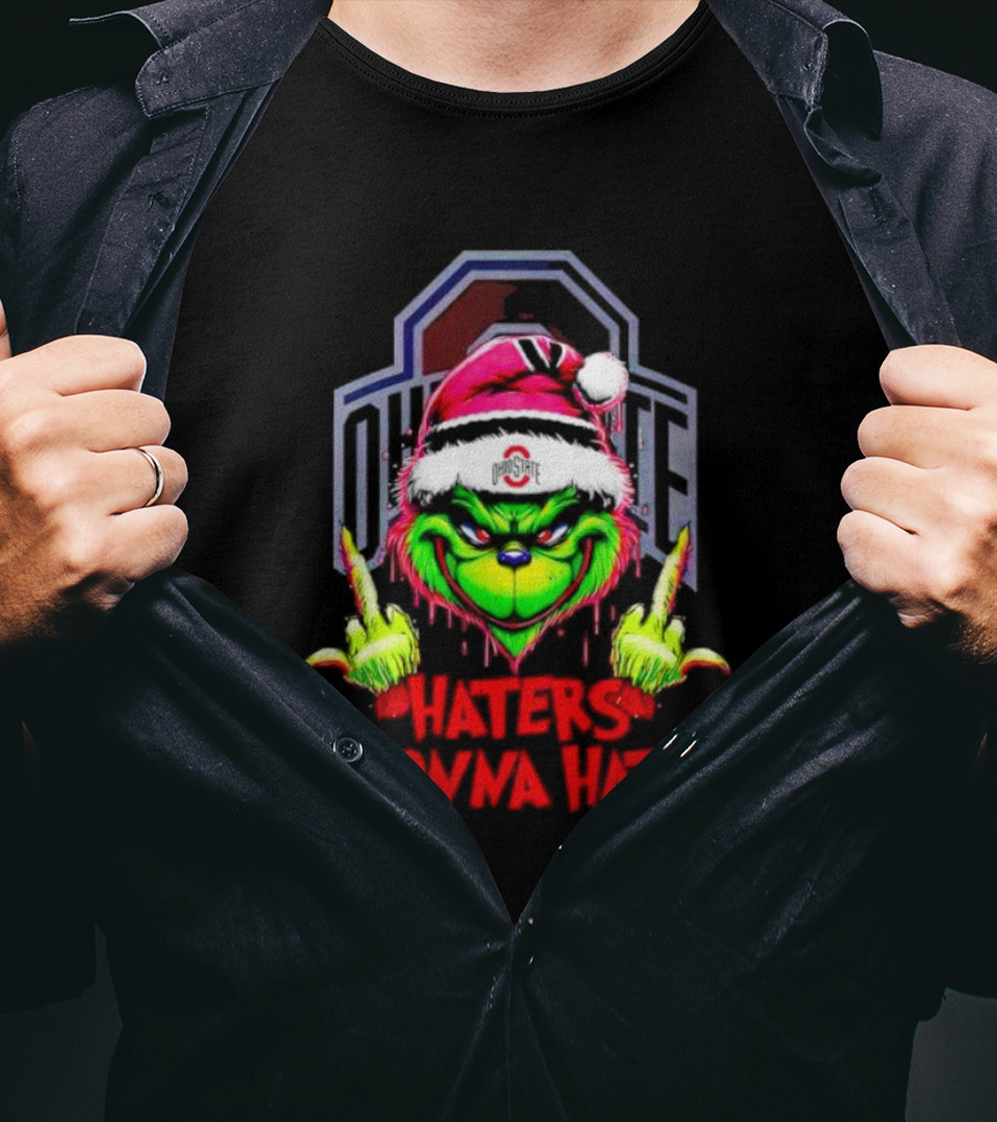 Ohio State Buckeyes Grinch Haters Gonna Hate Santa Middle Finger T-Shirt