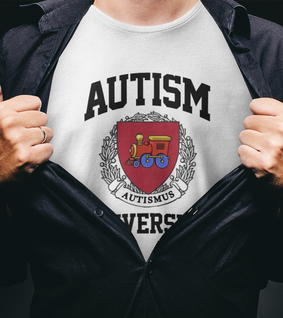 Autism University Autismus Red Shield Train Emblem T-Shirt