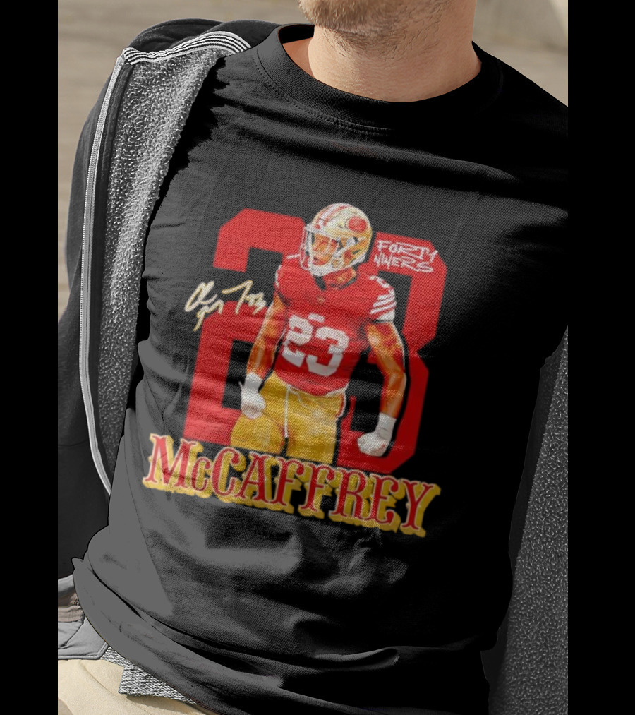 Christian McCaffrey 23 Signature Forty Niners NFL Football T-Shirt