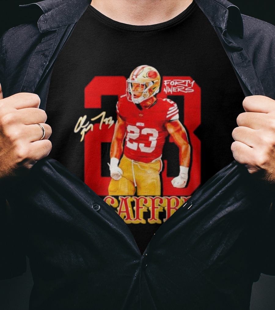Christian McCaffrey 23 Signature Forty Niners NFL Football T-Shirt