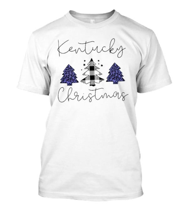 Kentucky Christmas Blue Plaid And Leopard Trees T-Shirt