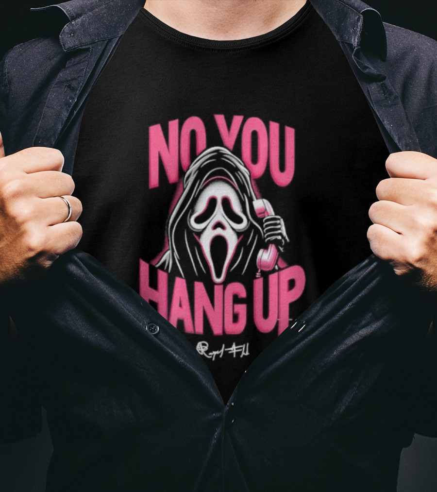 No You Hang Up Scream Mask Pink Phone T-Shirt