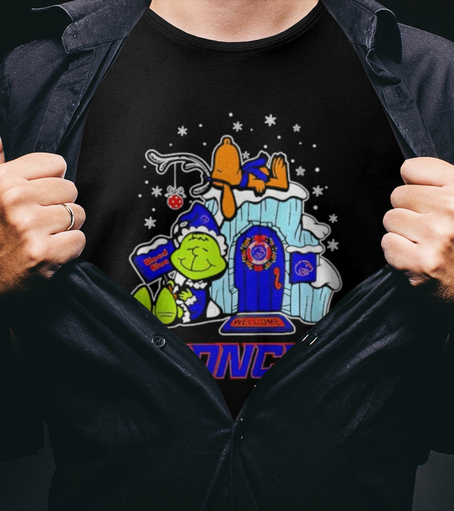 Peanuts Boise State Broncos Grinch Celebrate Merry Xmas T-Shirt