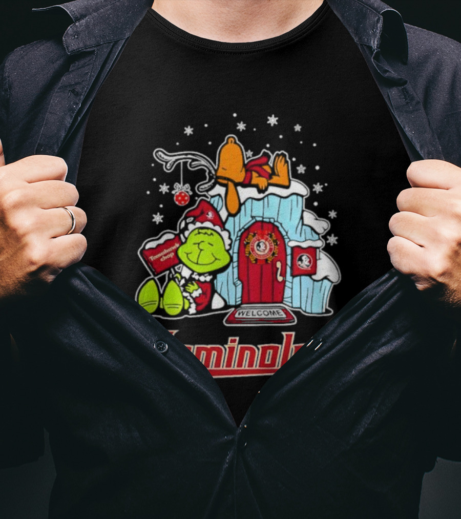 Peanuts Seminoles Grinch Christmas Scene Welcome T-Shirt