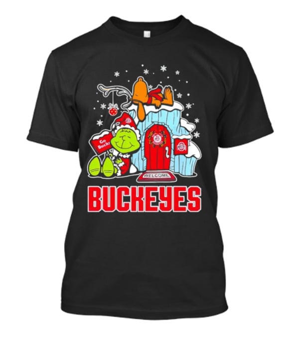 Peanuts Grinch Ohio State Buckeyes Go Bucs Merry Xmas Snoopy Woodstock T-Shirt