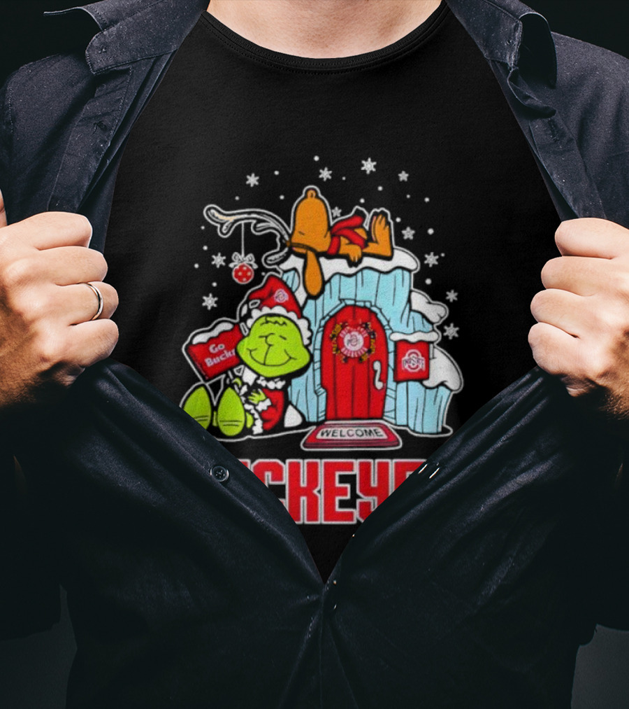 Peanuts Grinch Ohio State Buckeyes Go Bucs Merry Xmas Snoopy Woodstock T-Shirt