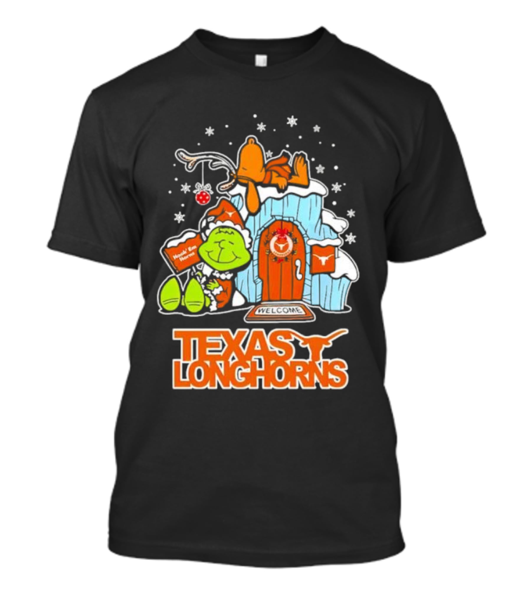 Peanuts Texas Longhorns Grinch Snoopy Merry Xmas Welcome T-Shirt
