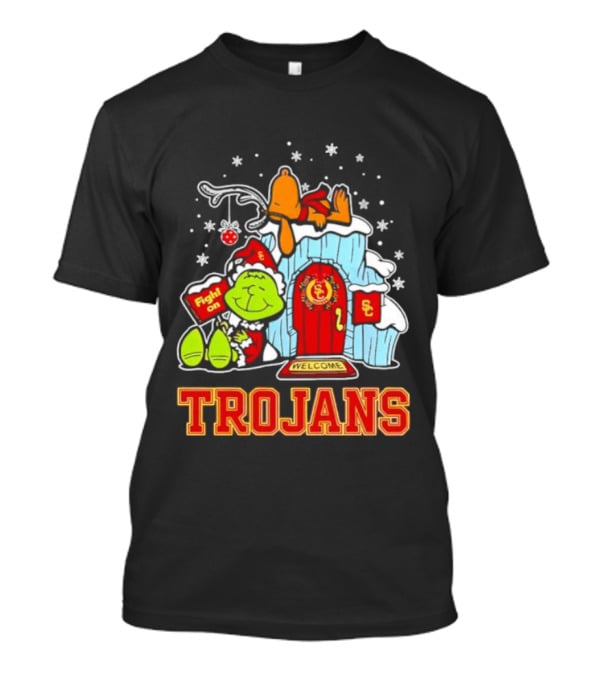 Peanuts USC Trojans Grinch Snoopy Christmas Fight On Welcome T-Shirt