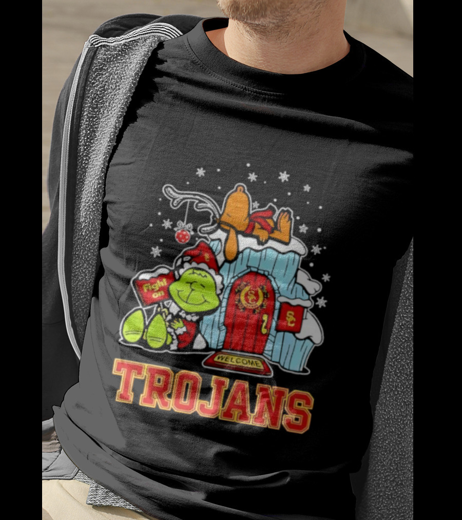 Peanuts USC Trojans Grinch Snoopy Christmas Fight On Welcome T-Shirt
