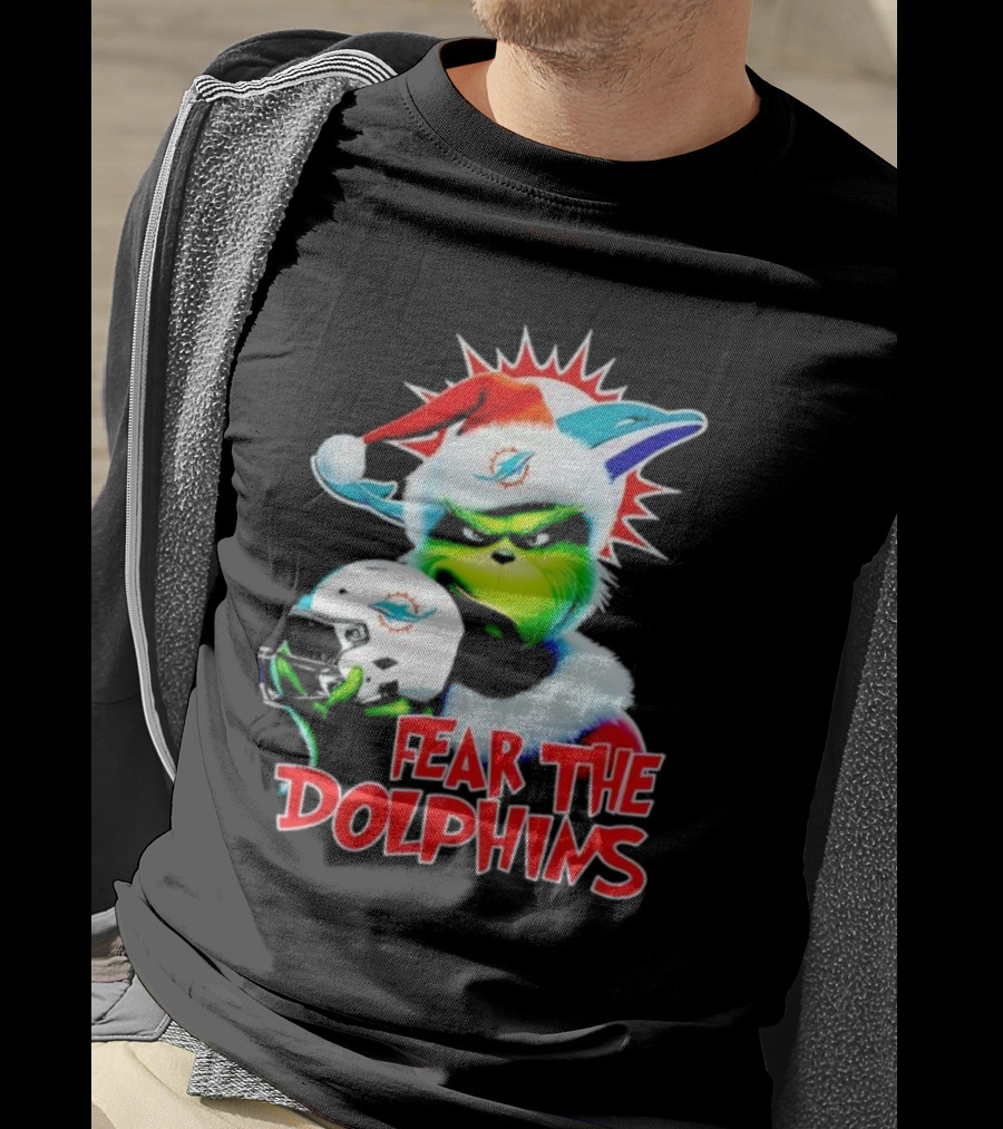 Fear The Dolphins Grinch Santa Miami NFL T-Shirt