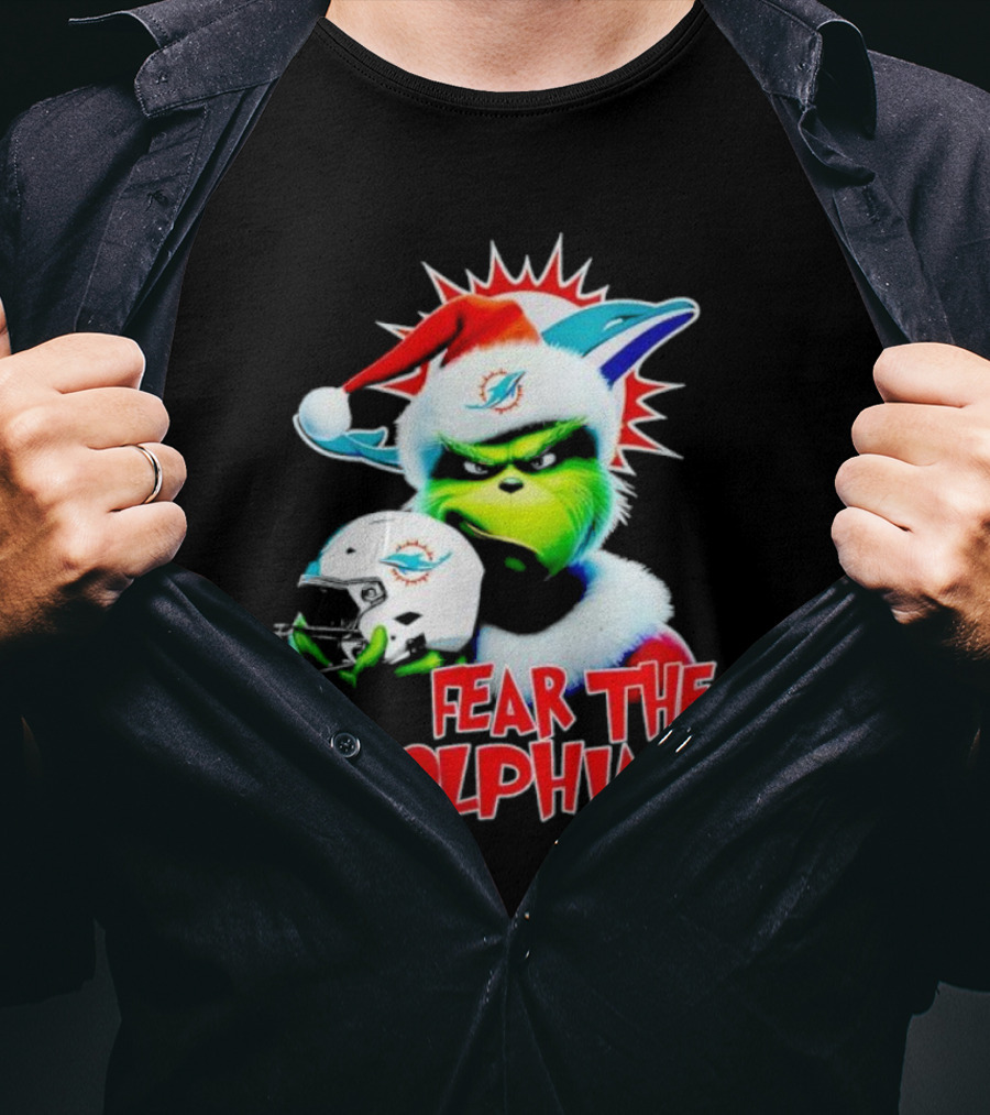 Fear The Dolphins Grinch Santa Miami NFL T-Shirt
