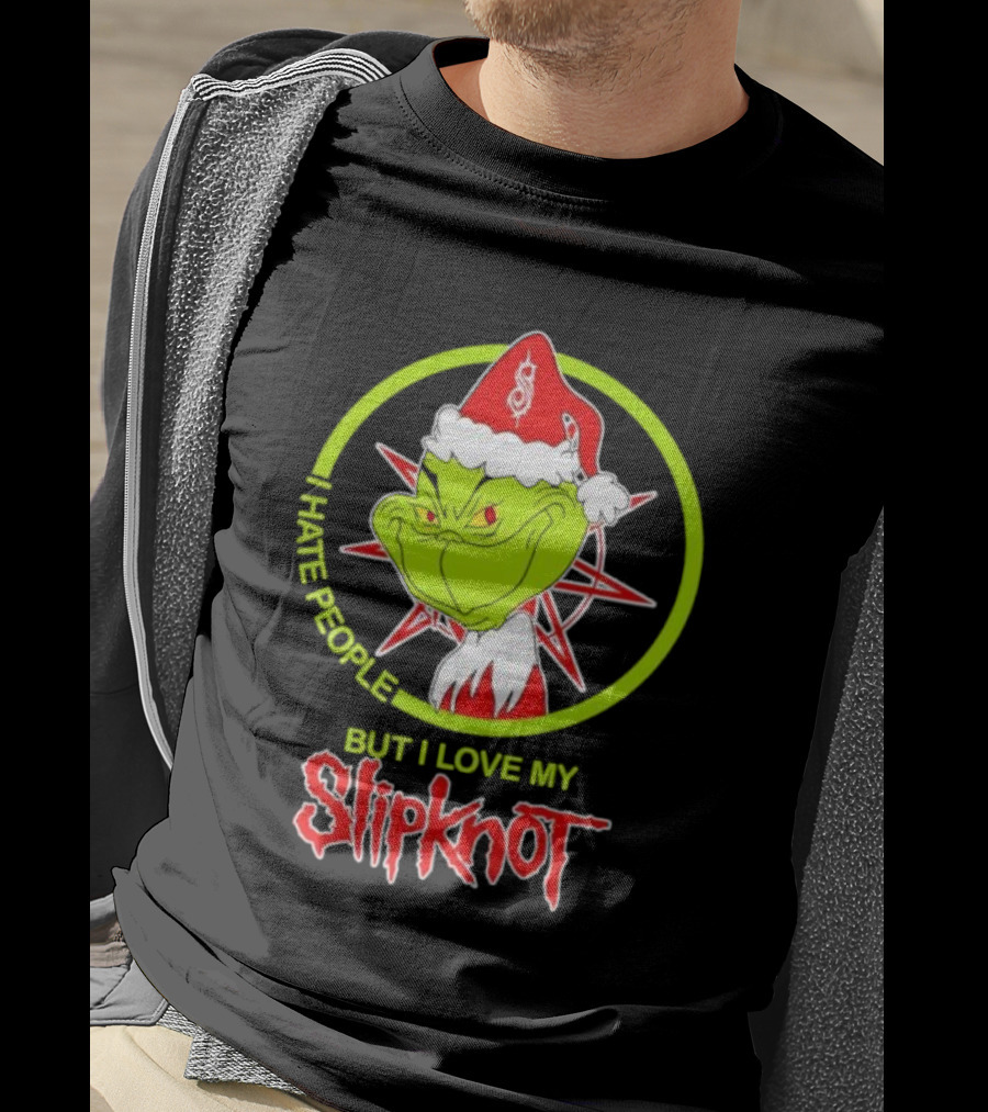 I Hate People But I Love My Slipknot Santa Grinch Santa Hat Star T-Shirt