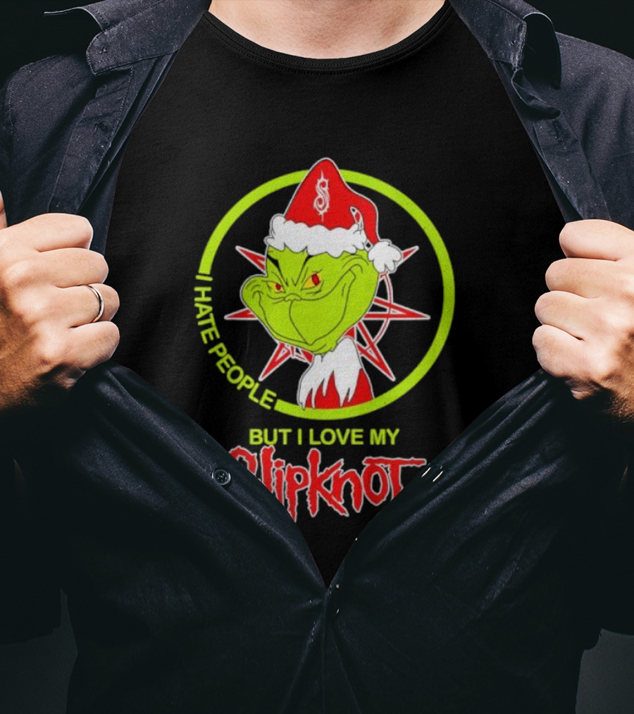 I Hate People But I Love My Slipknot Santa Grinch Santa Hat Star T-Shirt