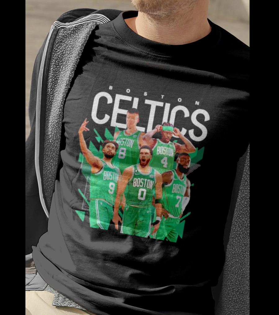 Boston Celtics Starting Five Team Players Green Uniforms T-Shirt