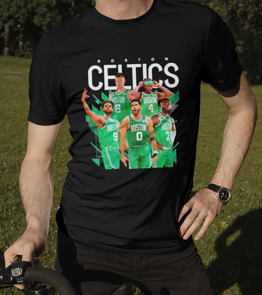 Boston Celtics Starting Five Team Players Green Uniforms T-Shirt