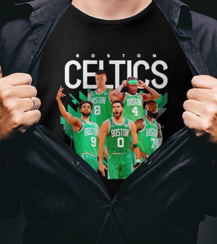Boston Celtics Starting Five Team Players Green Uniforms T-Shirt