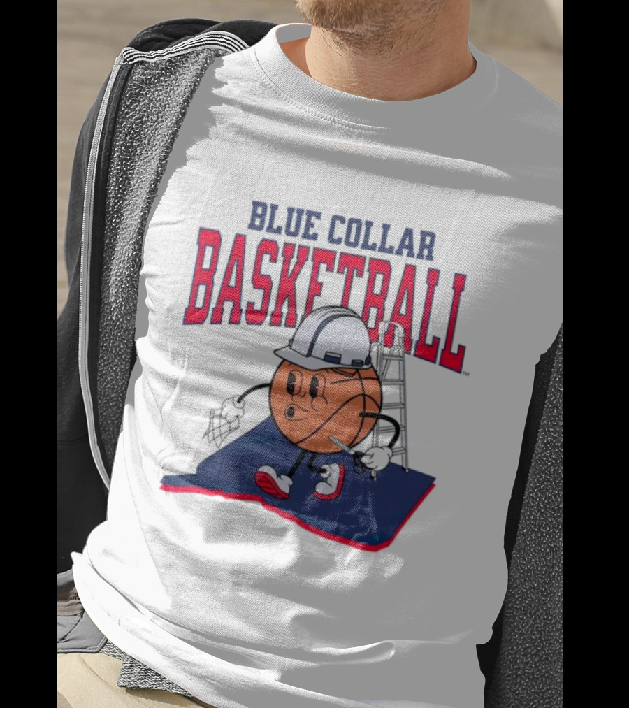 Blue Collar Basketball Hard Hat Hoop Cartoon T-Shirt