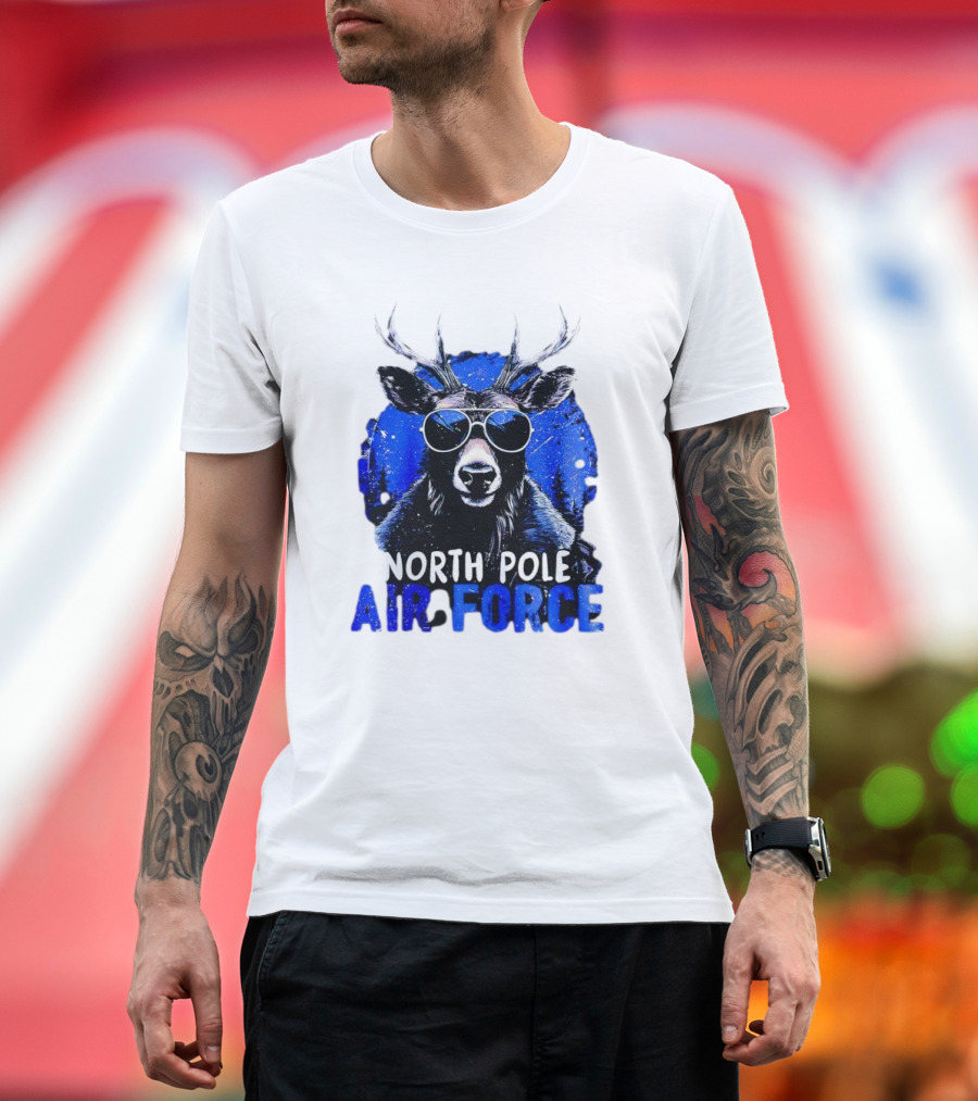 North Pole Air Force Cool Deer in Sunglasses T-Shirt
