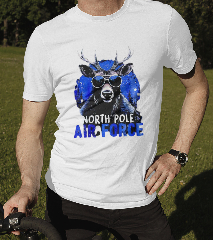North Pole Air Force Cool Deer In Sunglasses T-Shirt