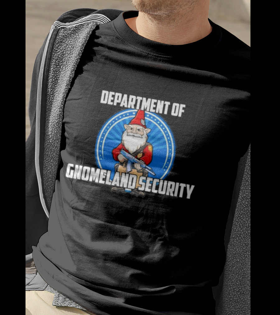 Department Of Gnomeland Security Gnome With Rifle Badge T-Shirt