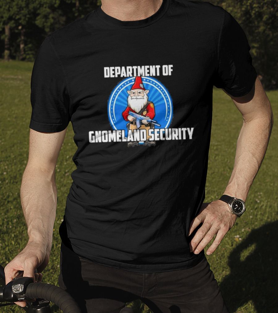 Department Of Gnomeland Security Gnome With Rifle Badge T-Shirt