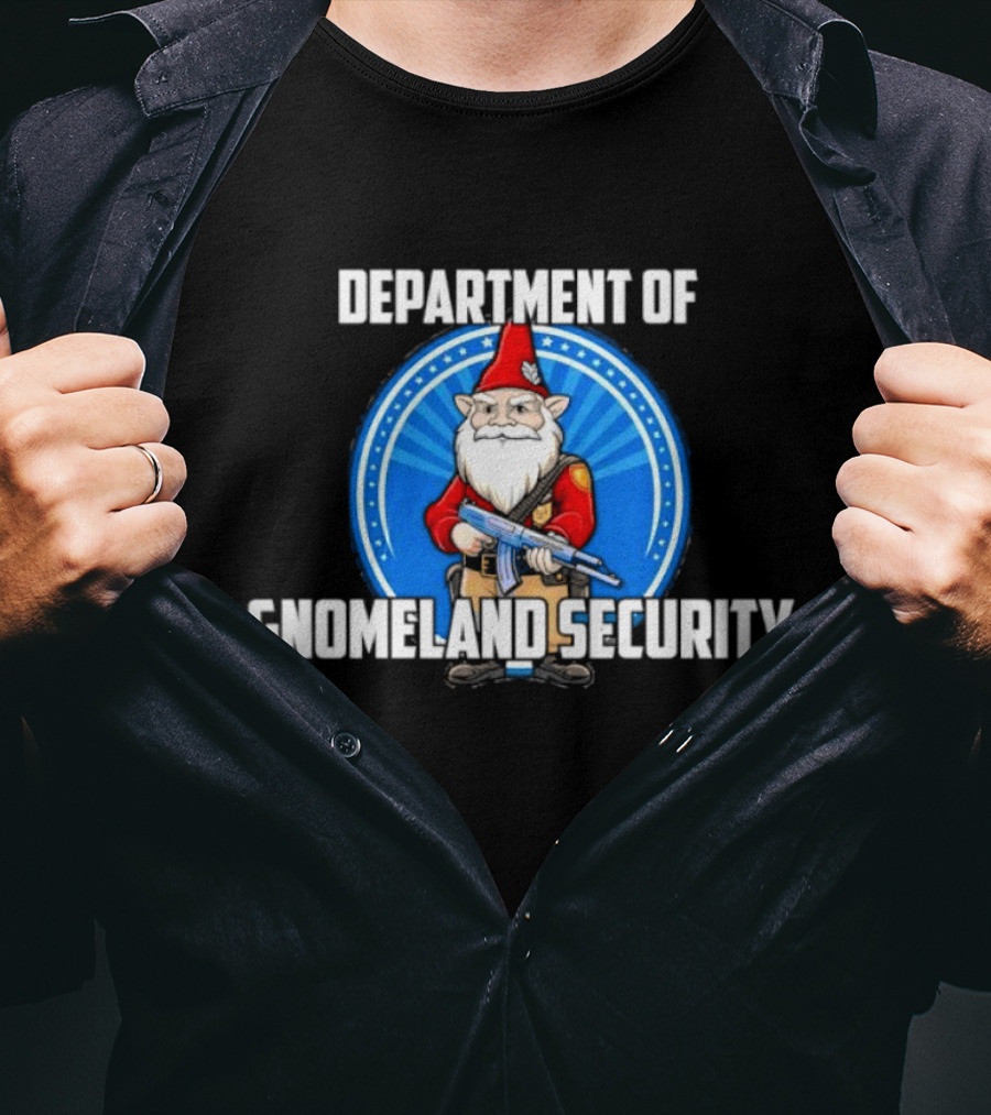 Department Of Gnomeland Security Gnome With Rifle Badge T-Shirt