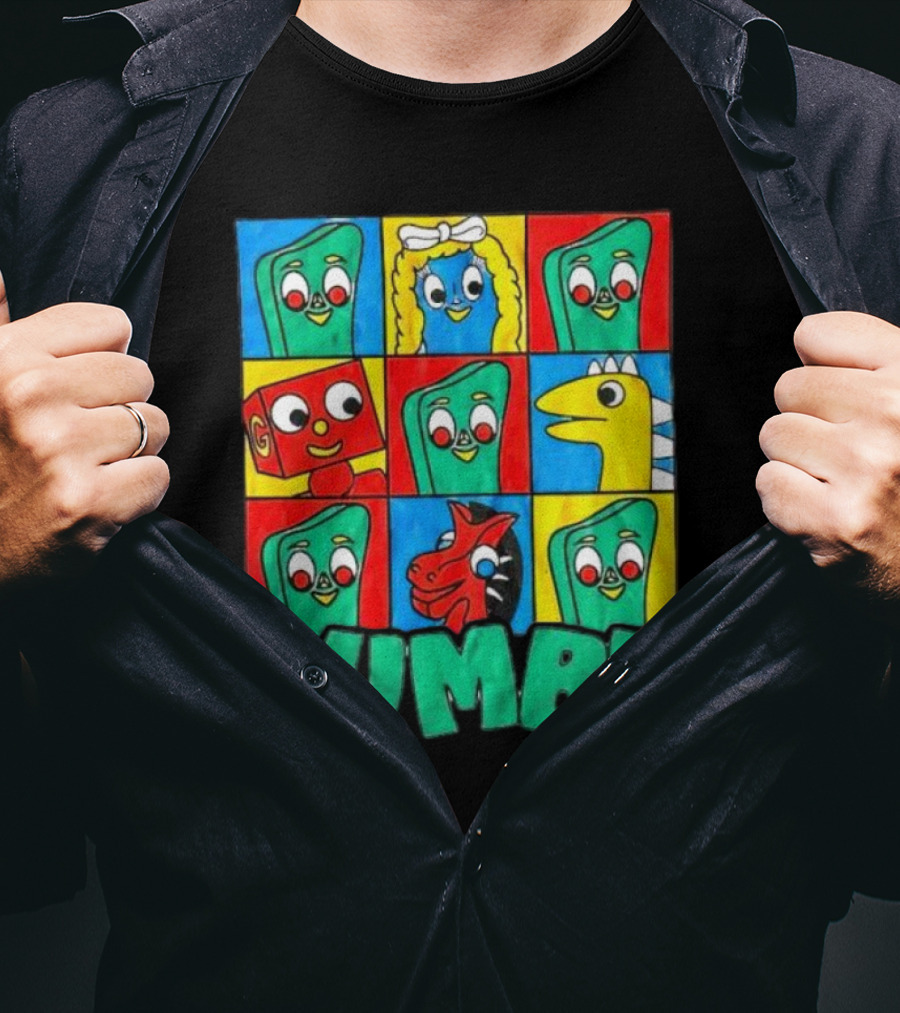 Gumby And Friends Colorful Cartoon Character Grid T-Shirt