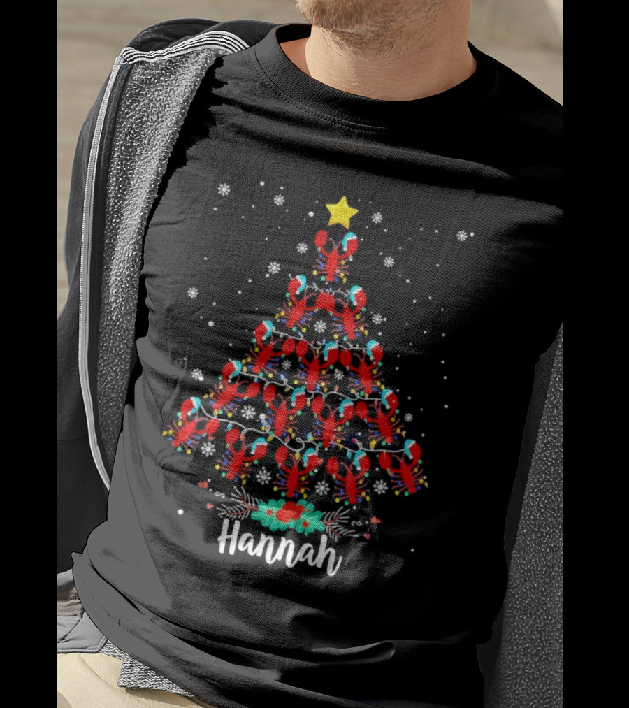 Hannah Lobster Christmas Tree With Star And Snowflakes T-Shirt