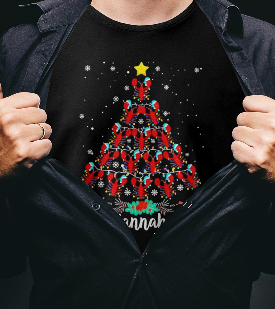 Hannah Lobster Christmas Tree With Star And Snowflakes T-Shirt