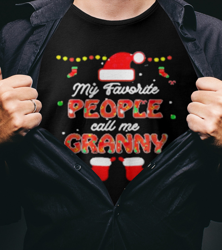 My Favorite People Call Me Granny Festive Santa Hat And Christmas Lights T-Shirt