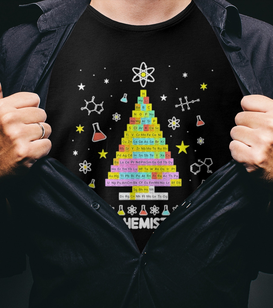 Oh Chemistree Christmas Tree Periodic Table Science Festive Chemistry Elements T-Shirt